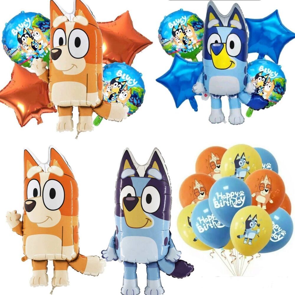 Globo Bluey Tema De Dibujos Animados De Película De Aluminio Perro Azul  Profesor Inglés Personaje Juguete Decorativo Fiesta De Cumpleaños  Suministros