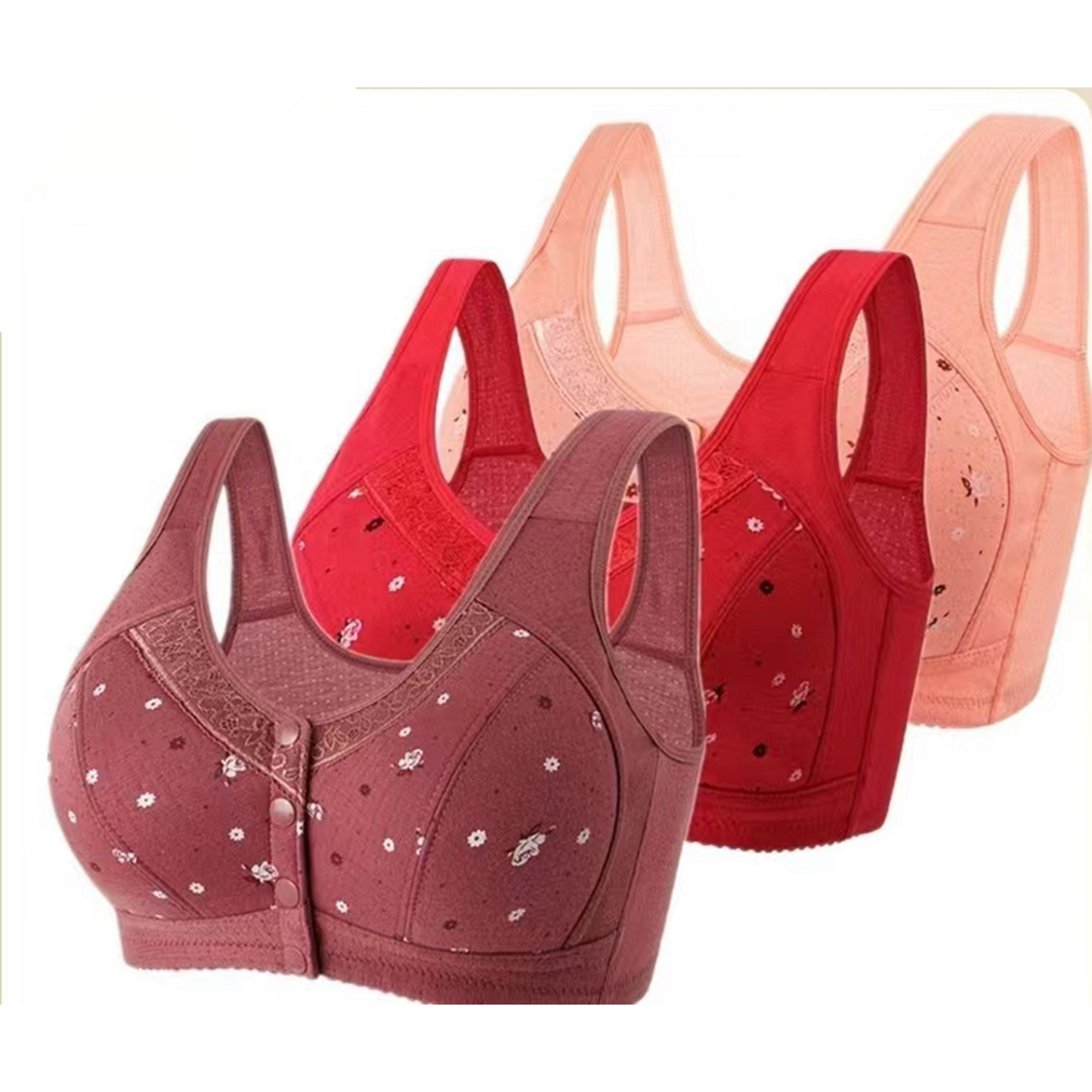 thumbnail image 1 of Ropa Interior De Mujer De Gran Tamaño Sujetador Inalámbrico De Algodón Puro Botones De Fila Delantera Con Borde De Encaje, 1 of 5