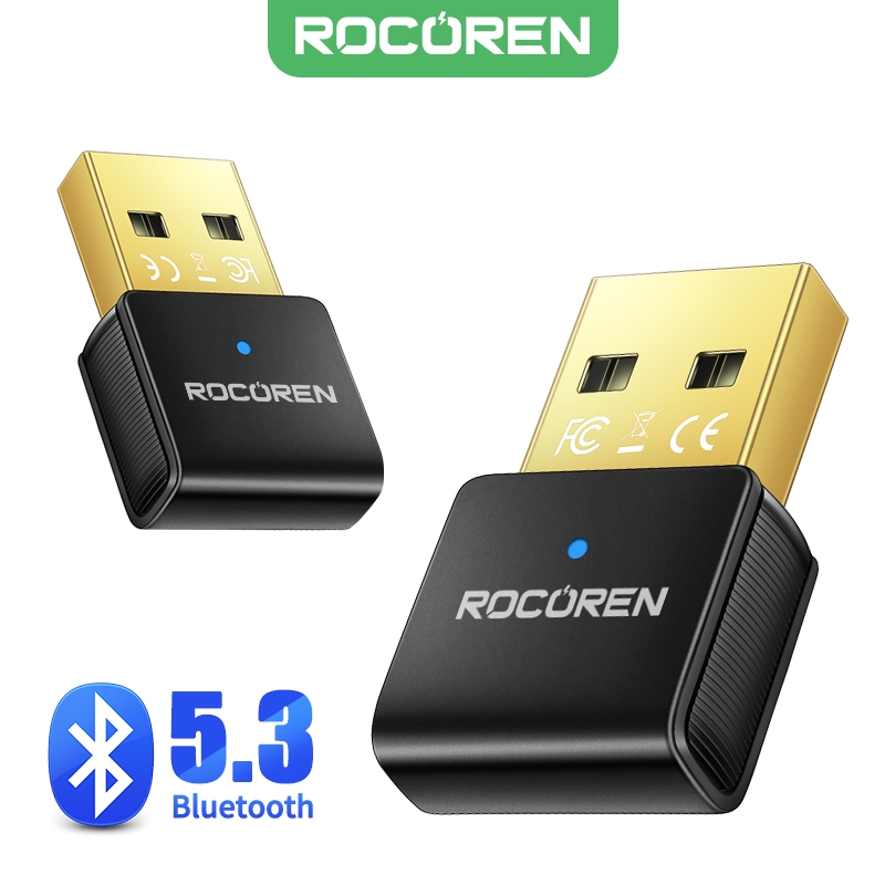 Rocoren USB Bluetooth 5.3 Adaptador Receptor Transmisor EDR Dongle Para PC  Transferencia Inalámbrica Para Auriculares Altavoces Ratón