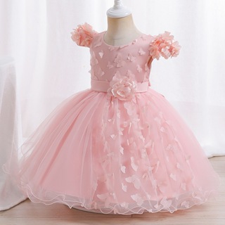 Vestido rosa para niñas, vestido tutú de fiesta de cumpleaños para niñas  florales con encaje bordado con lentejuelas y flores en 3D, vestido de  desfile, vestido de niña de las flores 