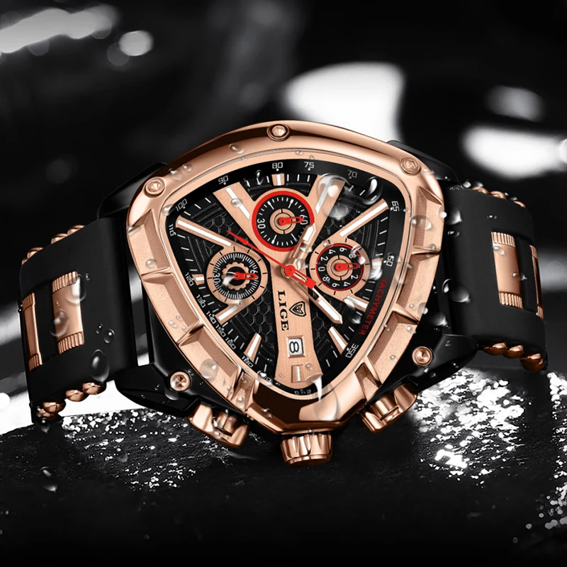 LIGE Reloj Hombres Correa Deportiva Impermeable Cronografo Cuarzo Luminoso De Pulsera Caja