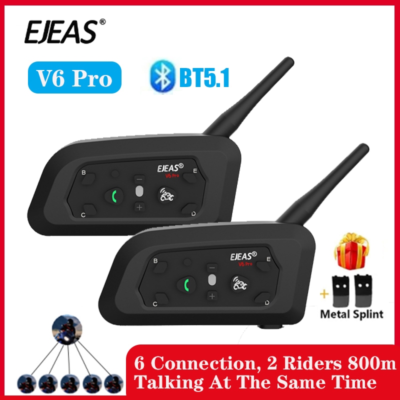 2 Unids/set EJEAS V6 Pro Casco Intercomunicador Auricular Motocicleta  Bluetooth 800m Interphone Communicator Full Duplex Para 6 Ciclistas  Impermeable IP65