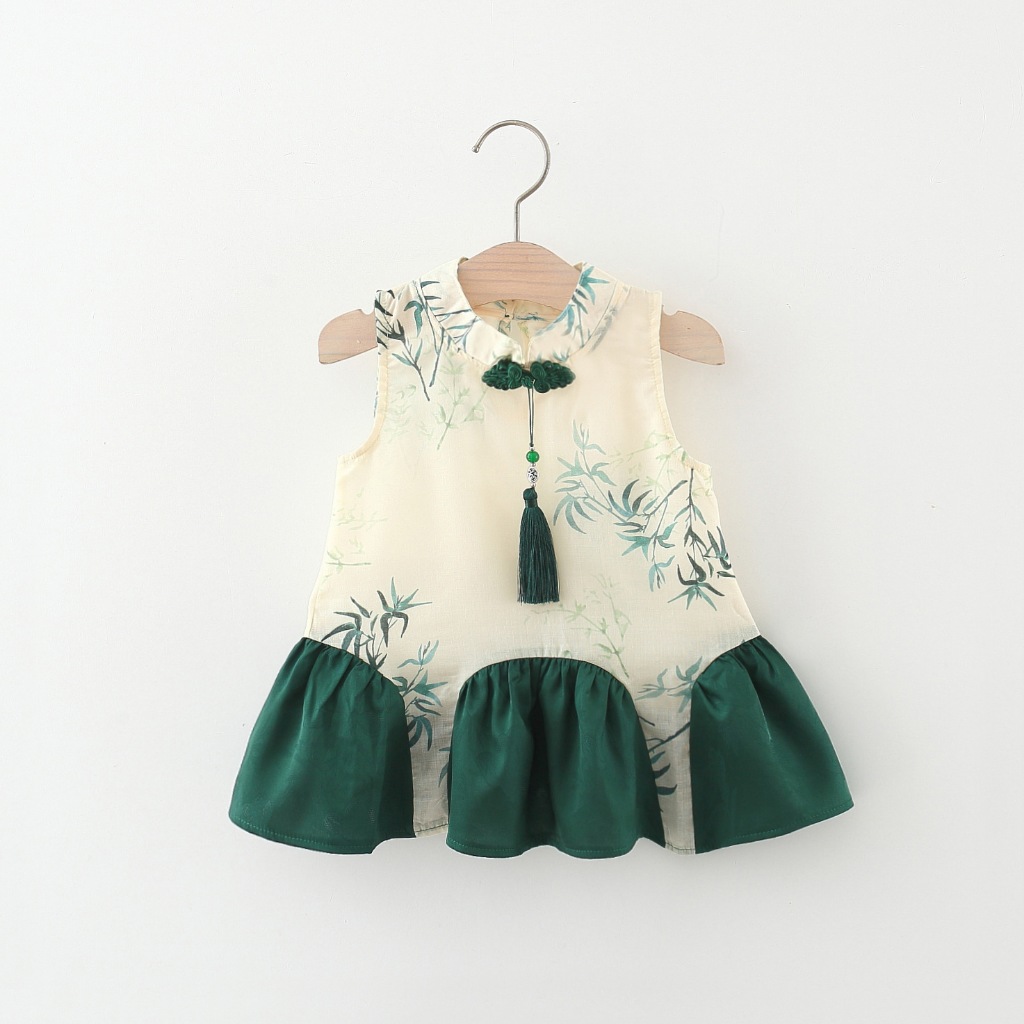 Verano Nuevo Verde Estilo Vintage Chino Bebe Nina Vestido Simple Ninos Ropa Sin Mangas 9 Meses 3 Anos Shopee Mexico