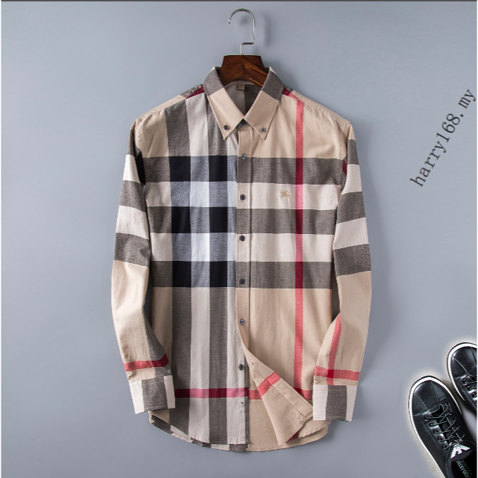 New Burberry Camisa De Algodon De Manga Larga A Cuadros Para Hombres Talla S XXXL BB011 Shopee Mexico