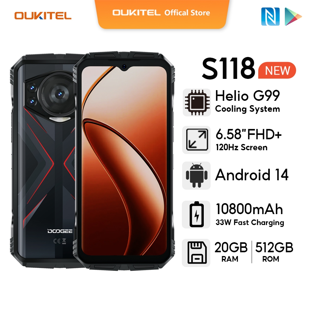DOOGEE S110 4G Rugged Smartphone, 10800mAh /66W, Helio G99 Octa Core 22GB + 256GB, 6.58'' FHD+, 50MP Triple AI Fotocamera (24MP Visione Notturna)+ 16MP + 32MP, Android 13 Cellulari, NFC Argento