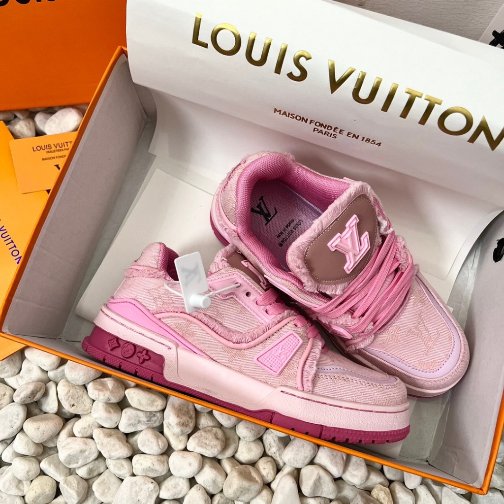 2024 Nuevo Estilo Lv Louis Vuitton Felpa Gris Zapatillas De Deporte De La Pareja De Los Hombres Zapatos De Las Mujeres Suela De Goma Material De Cuero