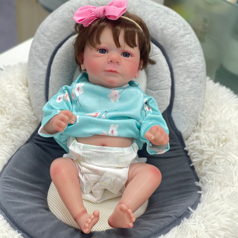 Muneca Reborn De Silicona De 45CM Felicia Con Pelo Enraizado Y Pestanas Tamano Del Bebe Recien Nacido Munecas De Aspecto Real Pintura 3D Piel Venas