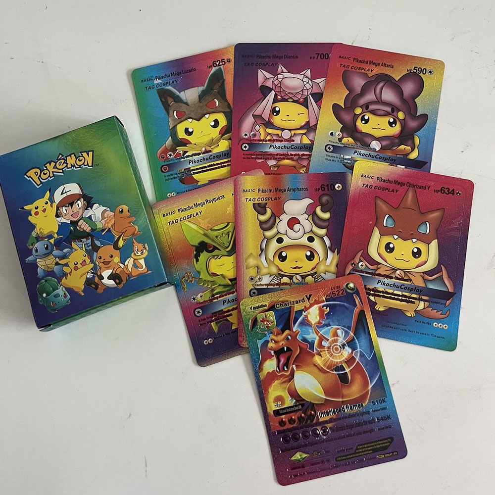 55PCS Última Colección De Tarjetas Pokemon Lámina Arco Iris Metal