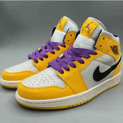 Nike Air Jordan 1 Amarillo Blanco Púrpura Lakers Cuero Absorción De ...