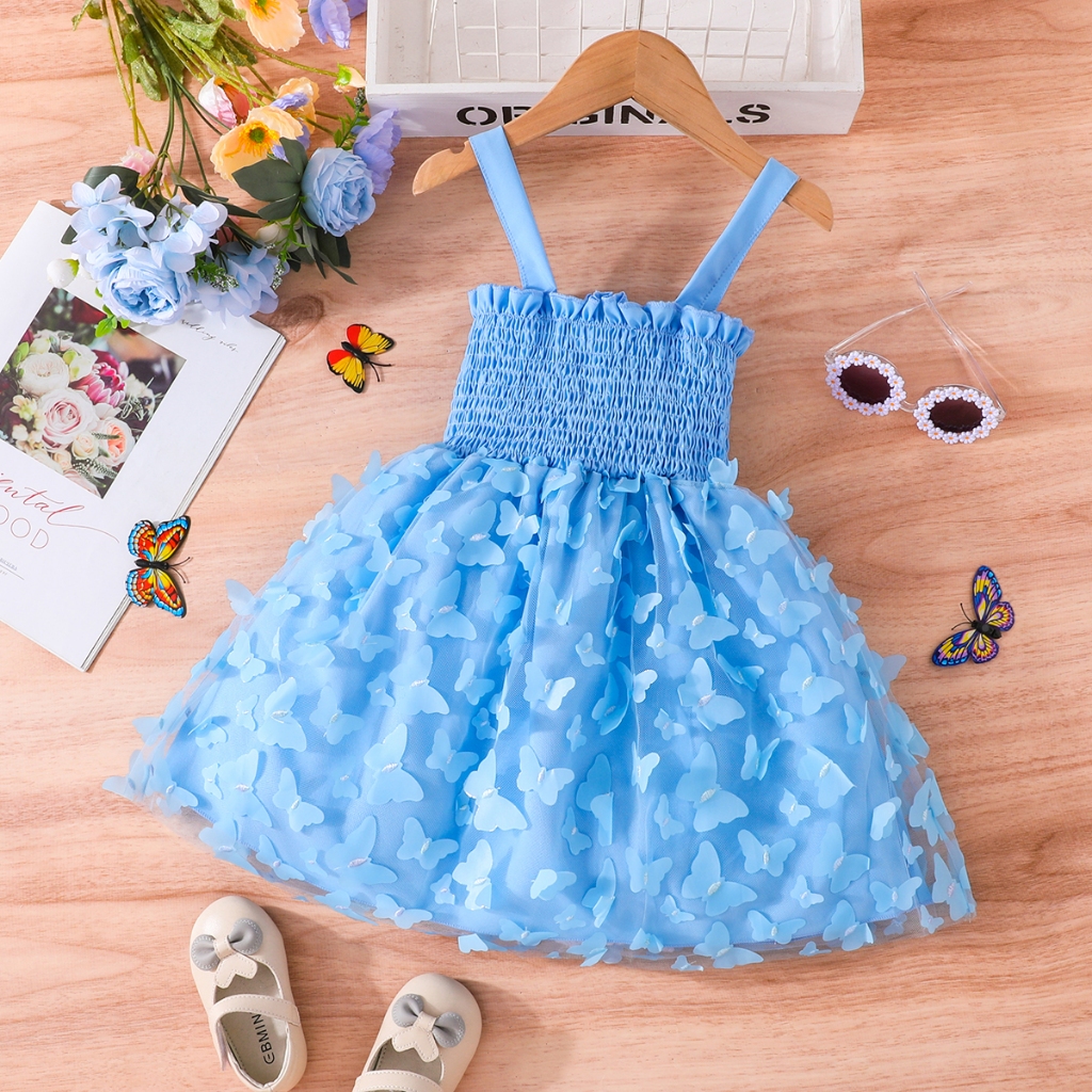 Bebe Nina Vestido De 1 6 anos Sin Manga Estampado De Mariposa Elastico Tirantes Lindo Moda Ropa Para Ninos Princesa Vestidos Shopee Mexico