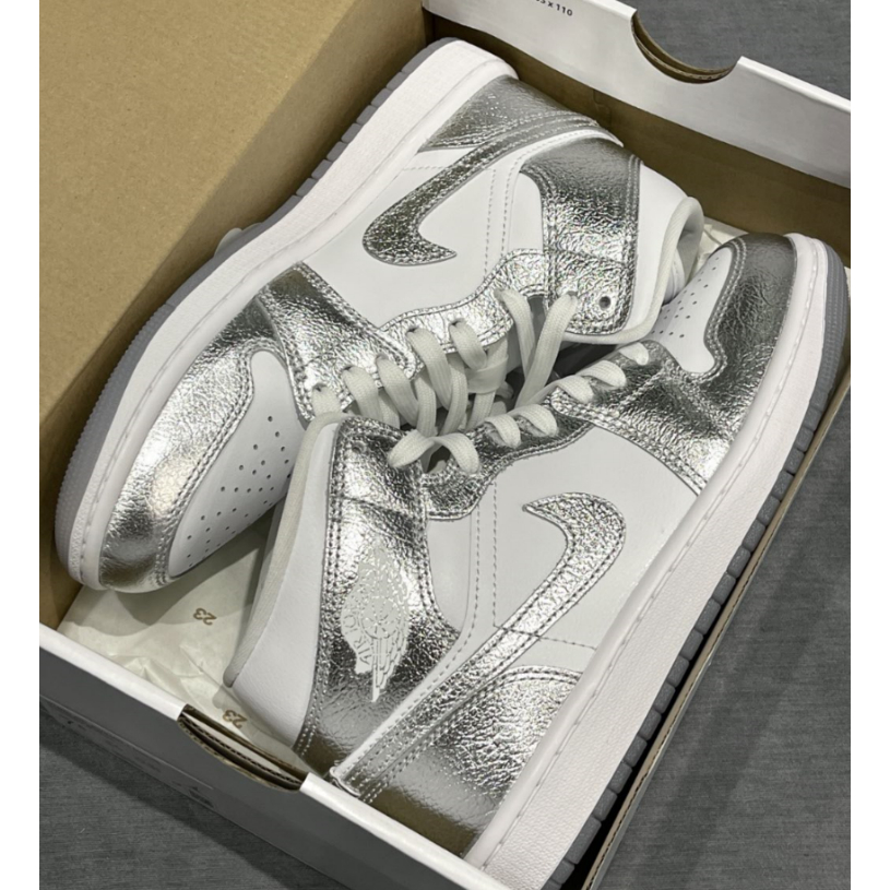 Zapatillas De Baloncesto Retro Air Jordan 1 Mid Unisex Plata Blanco Shopee Mexico