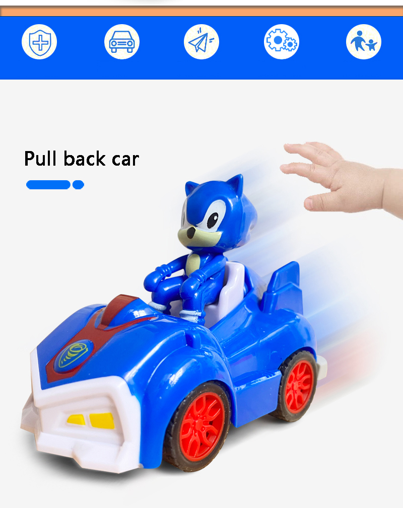 Sonic The Hedgehog - Coche de carreras de juguete fundido a presión para  niños, paquete con auto Sonic Pull Back de Sonic Plus Stickers y más (juego