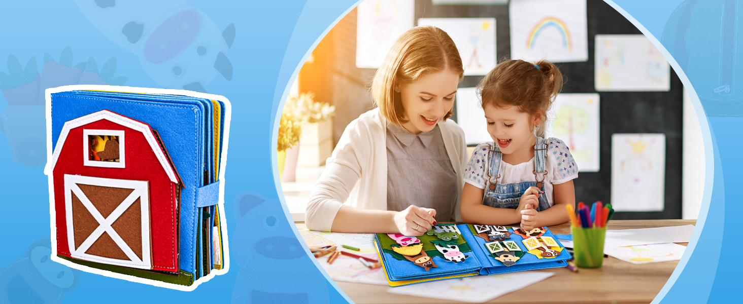 Libro silencioso para niños pequeños, libro Montessori ocupado para niños,  actividades de aprendizaje preescolar de granja, juguetes de aprendizaje y