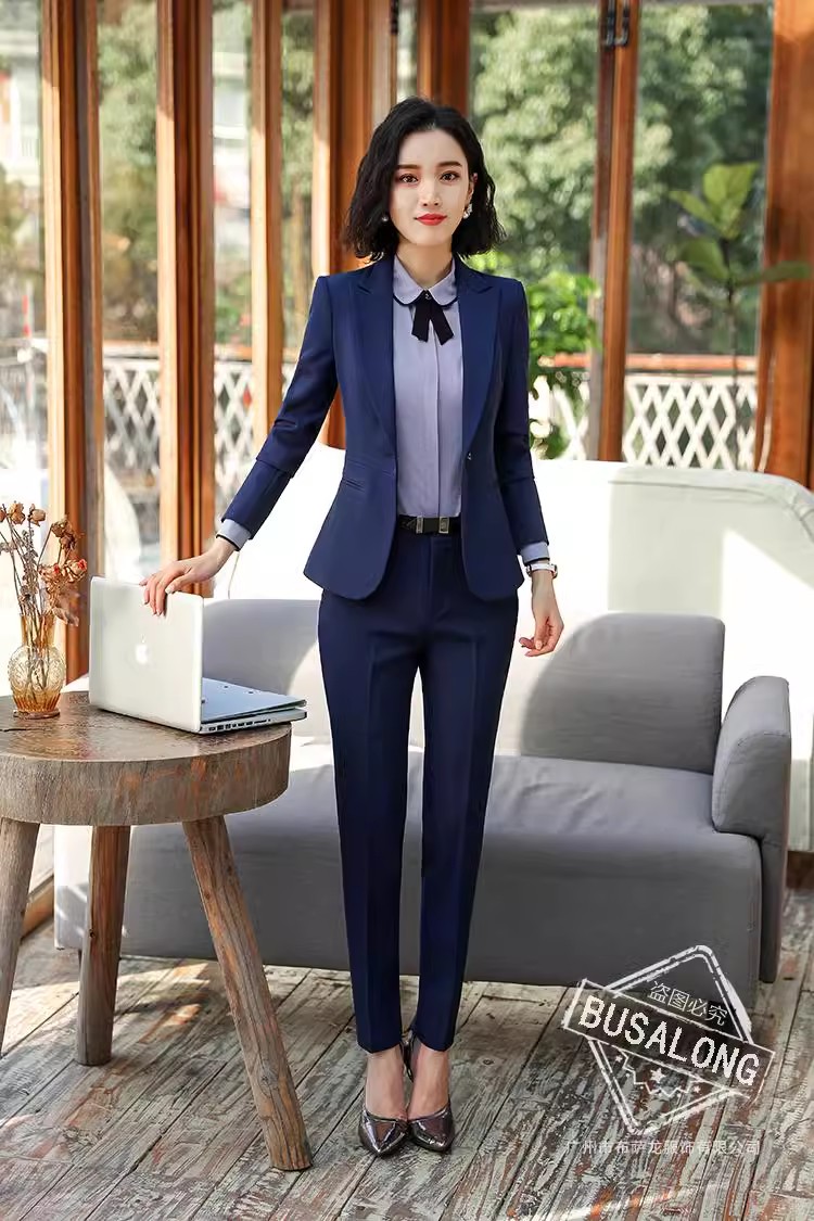 1911 otoño invierno manga larga azul ropa de mujer desgaste profesional  señoras temperamento moda traje Hotel Manager ropa de trabajo oficina  cuello blanco forma de negocios