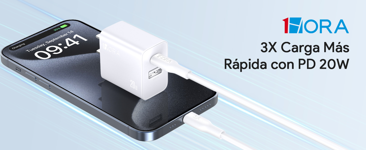 1Hora Cargador Tipo C USB C 20W 2 Puertos Carga Rápida Combo de carga ...