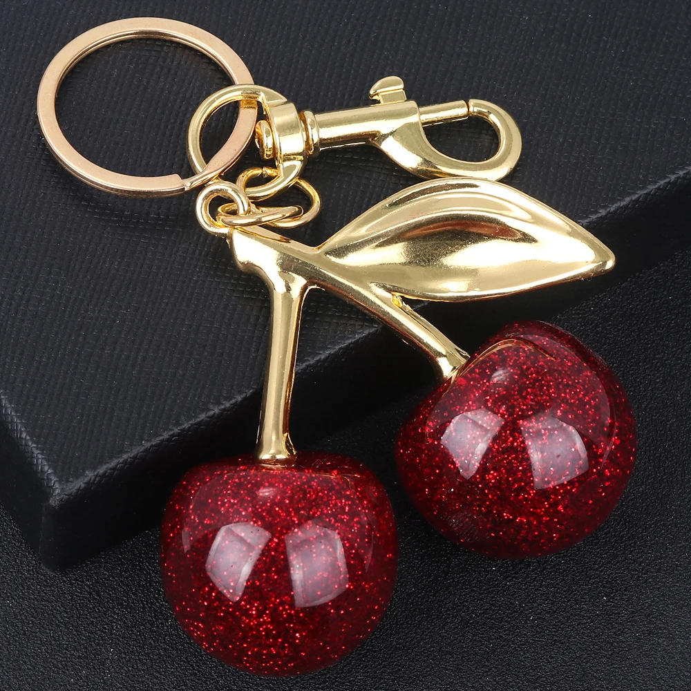 Llavero De Cerezas Rojas Con Strass - Accesorio De Moda Unisex, Tamaño M, Plástico Y Bouclé