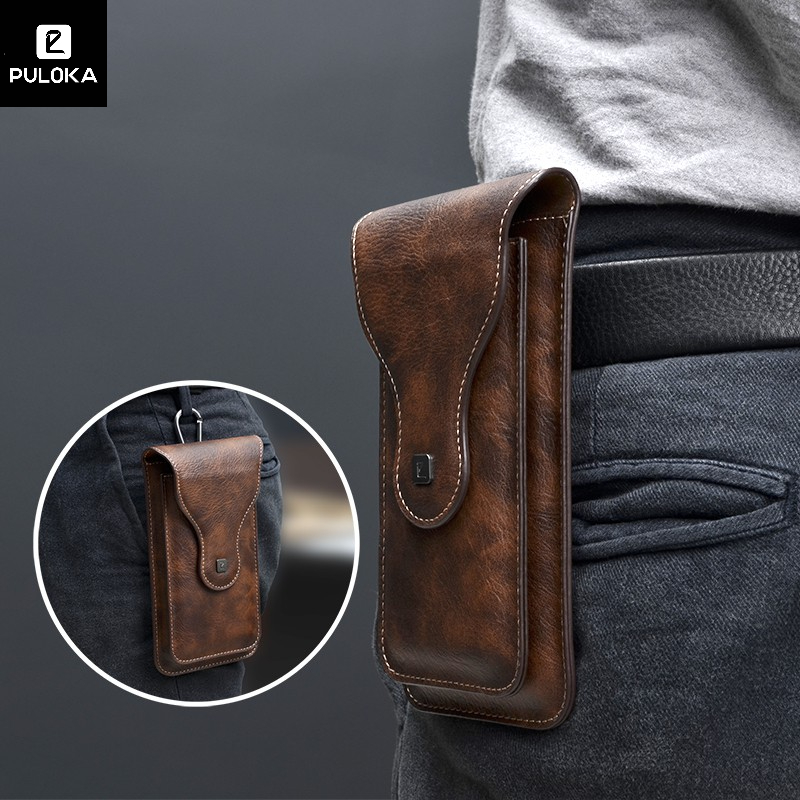 Fundas Bolso Para Celular Hombre PULOKA Polegada Retro Cuero Pu