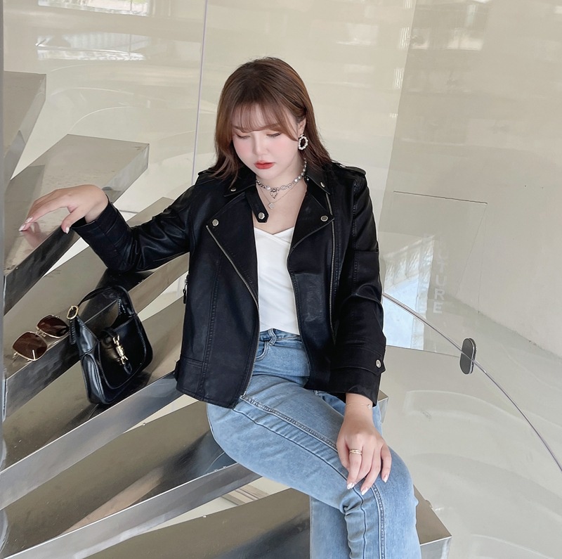 Chaqueta De Cuero PU Para Mujer, Chaqueta De Costura Con Cremallera