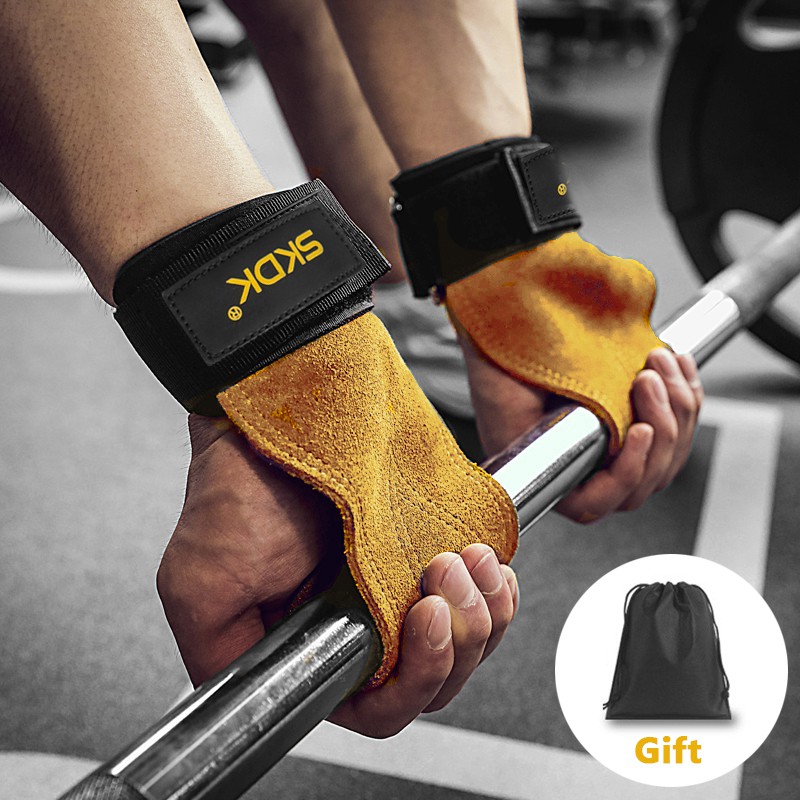  Guantes para levantamiento de pesas, para entrenamiento en  gimnasio, y musculación. Guantes para entrenamiento de crossfit, de piel,  con correa para ajuste en las muñecas, con logo. Guantes para levantamiento  de