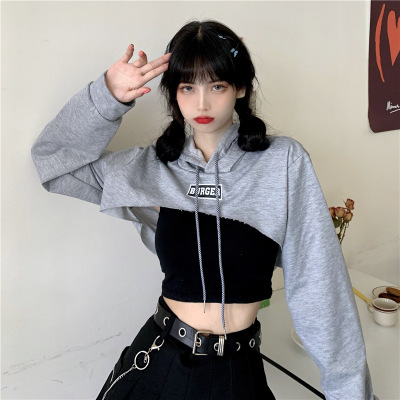 Crop Tops Para Mujer Sudadera Con Capucha Con Gorra Suelta Alta Espera  Estilo Calle Ropa De Abrigo Moda Coreana Sexy Manga Larga Cadera pop  Bailando Promoción