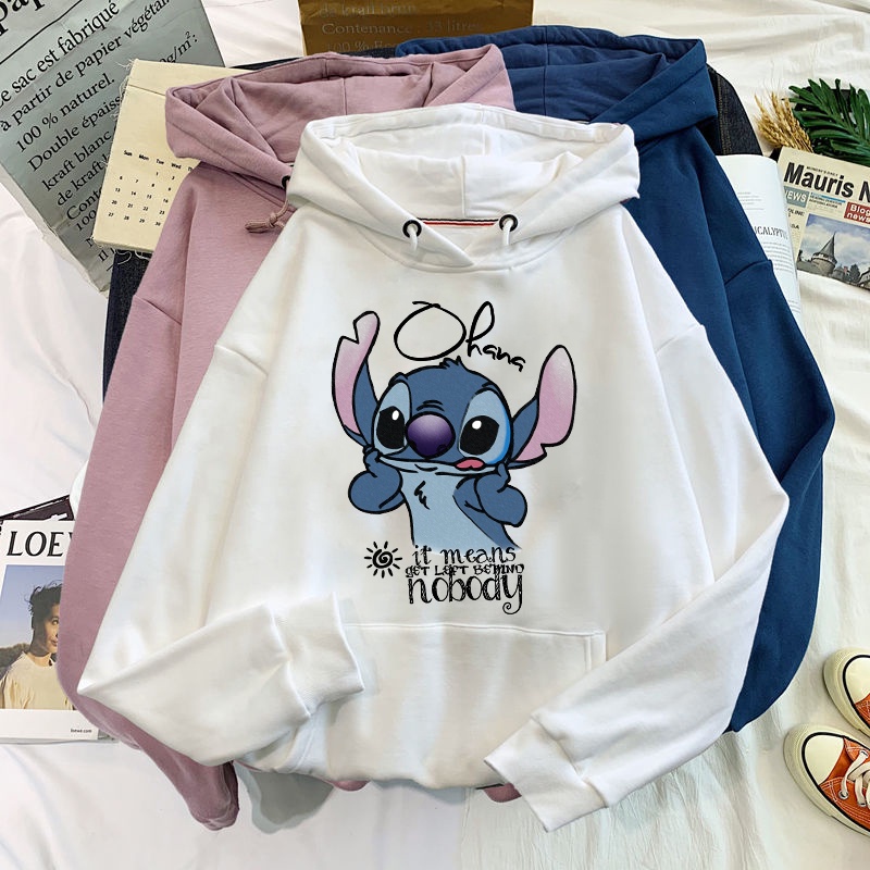 Stitch Hoodies Women Harajuku Pullovers Cute Kawaii Casual Tops Angel Print Hooded Sweatshirt Long Sleeves Shopee México