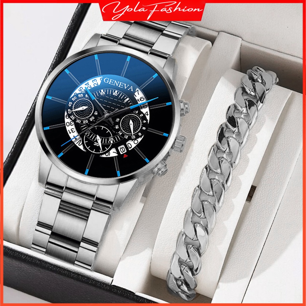 Reloj Geneva Classic Business Hombre Con Fecha Moda De Acero