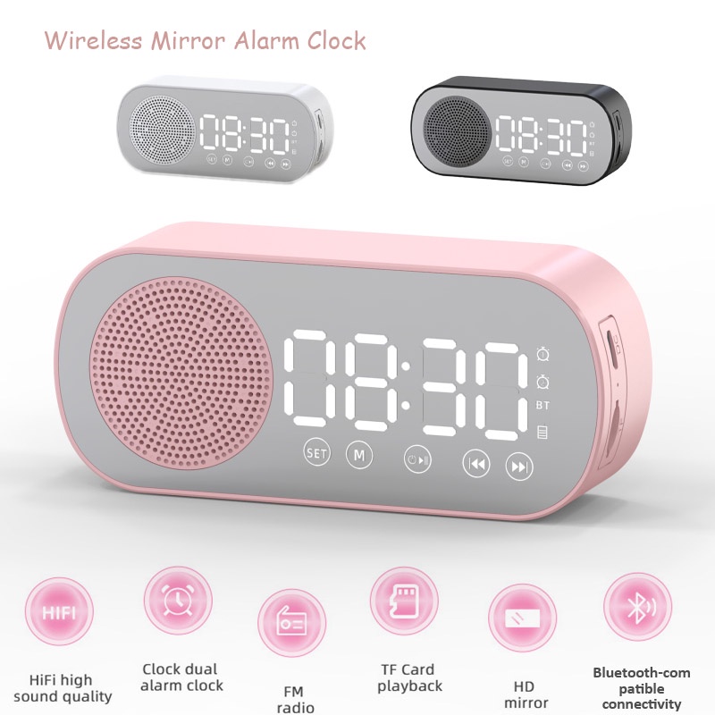 Reloj despertador digital inteligente con altavoz a prueba de agua  Bluetooth FM Radio Reloj espejo inalámbrico LED reloj de noche para  dormitorio