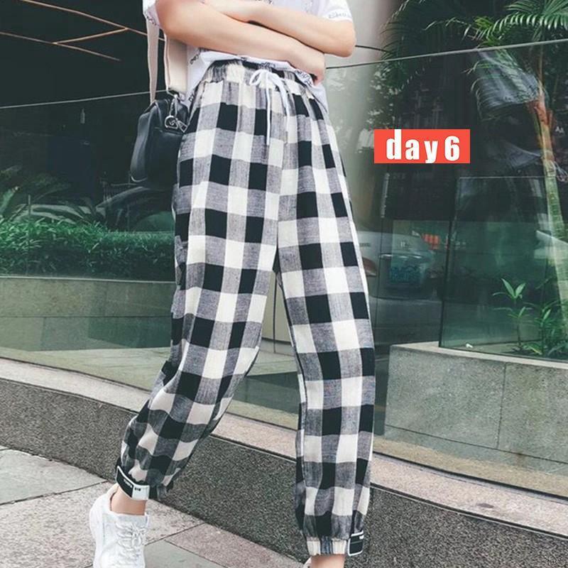 Pantalones sueltos a cuadros negros para mujer, ropa de calle Harajuku para  estudiantes, pantalones largos Harem para mujer, moda de verano, nuevo -  AliExpress