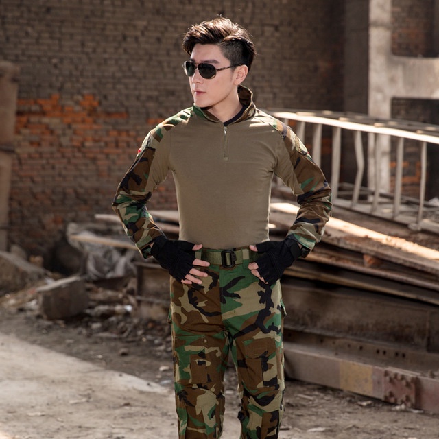 táctico militar uniforme de combate traje de manga de los hombres camisa combate + pantalones de carga ropa trajes conjuntos sin almohadillas | Shopee México