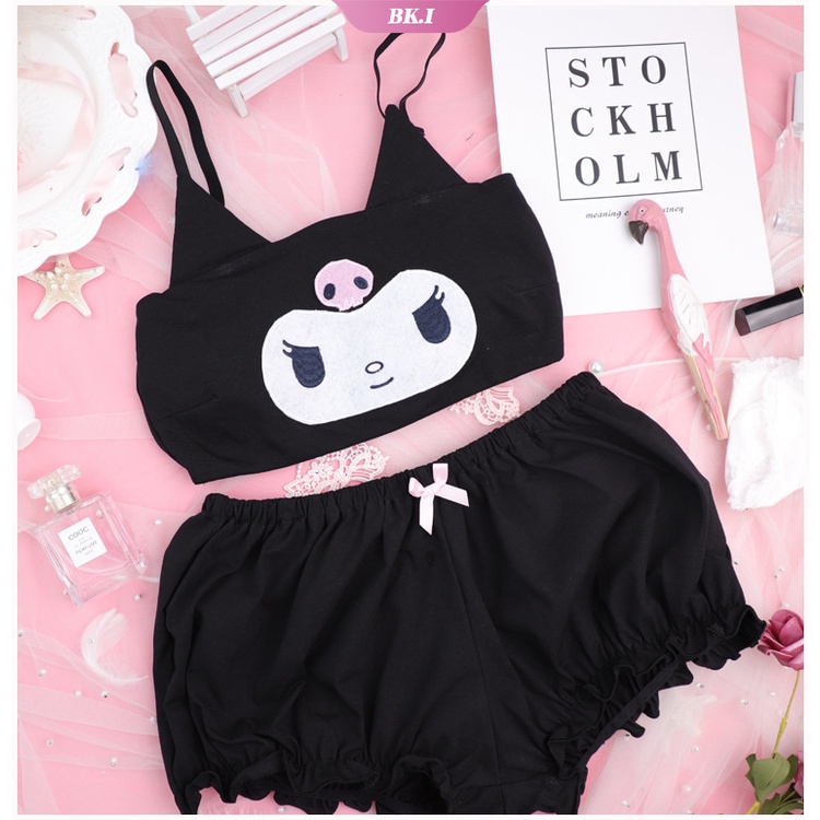 Kawaii Sanrioed Desenho Animado Outono E Inverno Kuromi Mymelody  Cinnamoroll Pijama Roupa Íntima Soutien Pequeno Diabo Sexy Home Cloth -  Escorrega o Preço