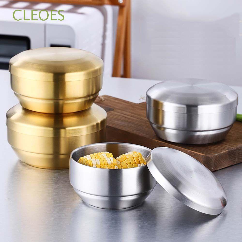 CLEOES Gold Soup Bowls Cuencos Para Mezclar Coreanos Recipientes De Arroz Doble Con Tapa 304