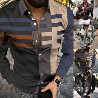 Camisa De Manga Larga Moda Para Hombre Blusa Con Botones Y Estampado Casual  Lujo