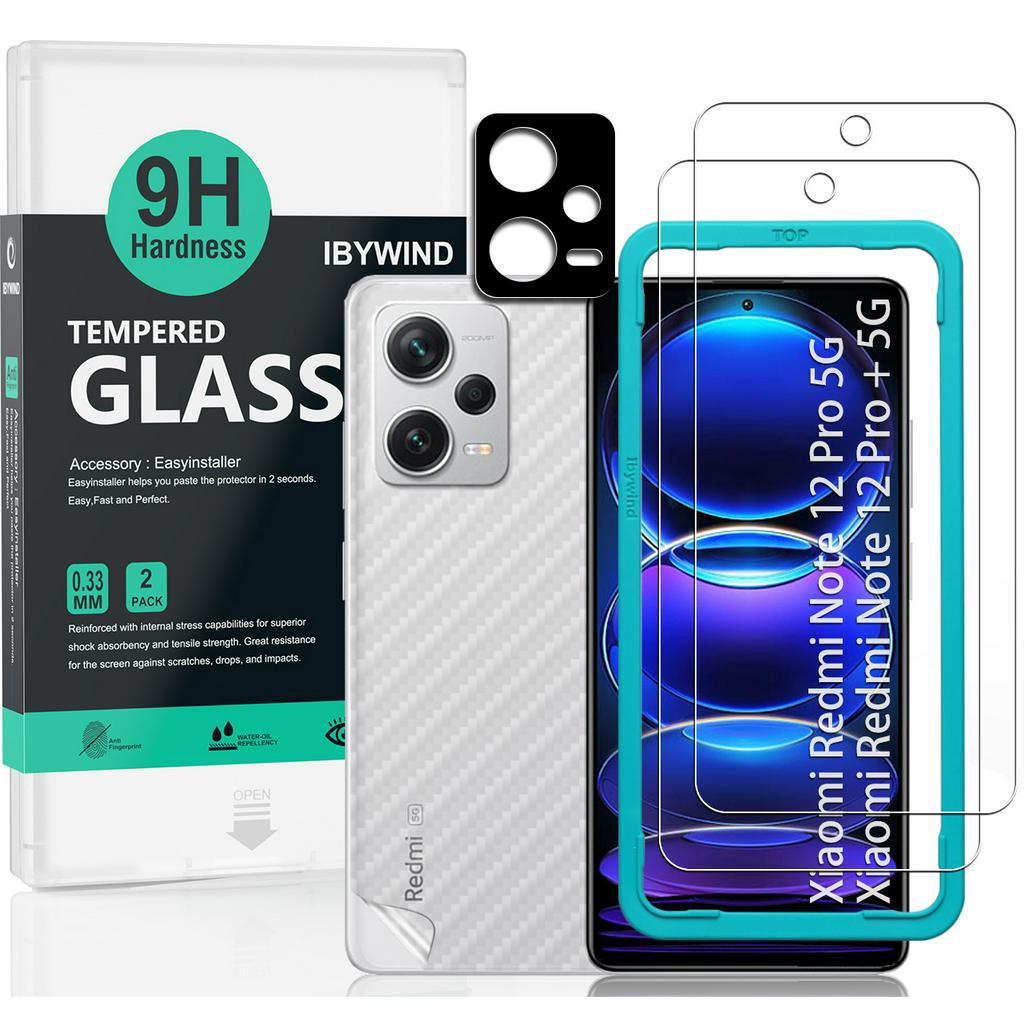 IBYWIND Protector De Pantalla Para Xiaomi Redmi Note 12 Pro 5G/+ 5G , Con 2  Piezas De Vidrio Templado , 1 Pieza De Lente De Cámara Película De Fibra De  Carbono De