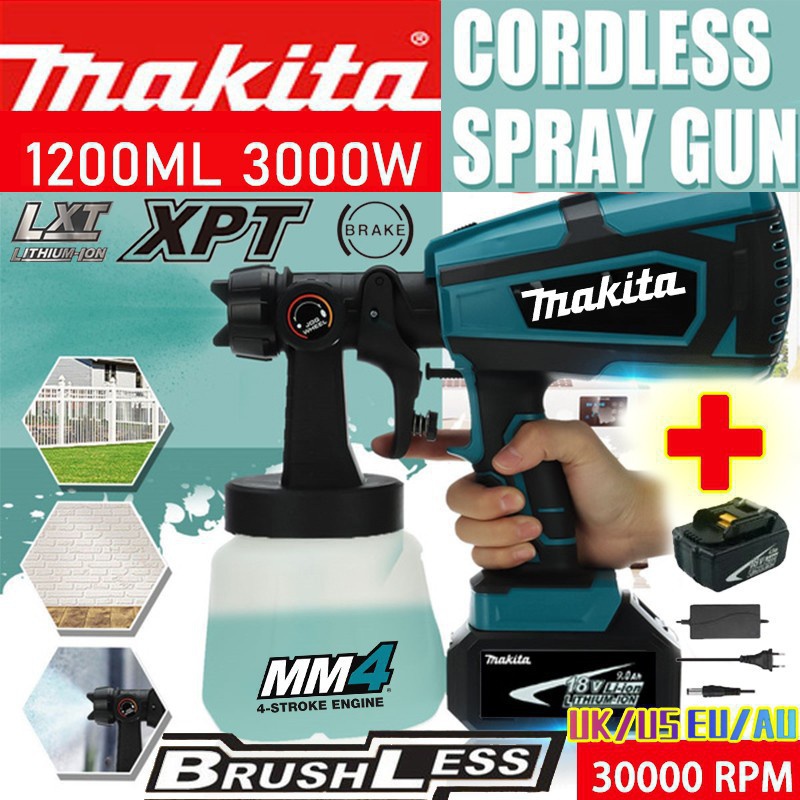 Comprar Mustool 1000ML 1300W 88VF 3 patrones pistola pulverizadora  eléctrica pulverizador de pintura inalámbrico muebles de automóvil  aerógrafo con revestimiento de acero Compatible con batería Makita de 18V