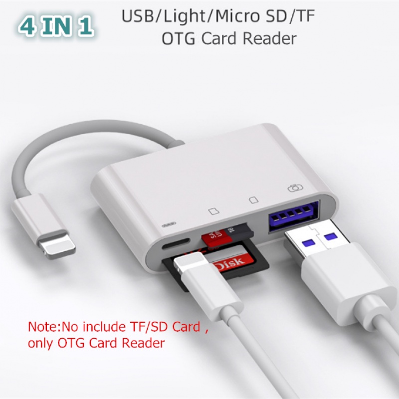 Adaptador de lector de tarjetas SD TF para iPhone/iPad, kit de conexión de  cámara USB OTG 4 en 1 con lector de tarjetas SD TF y adaptador de carga