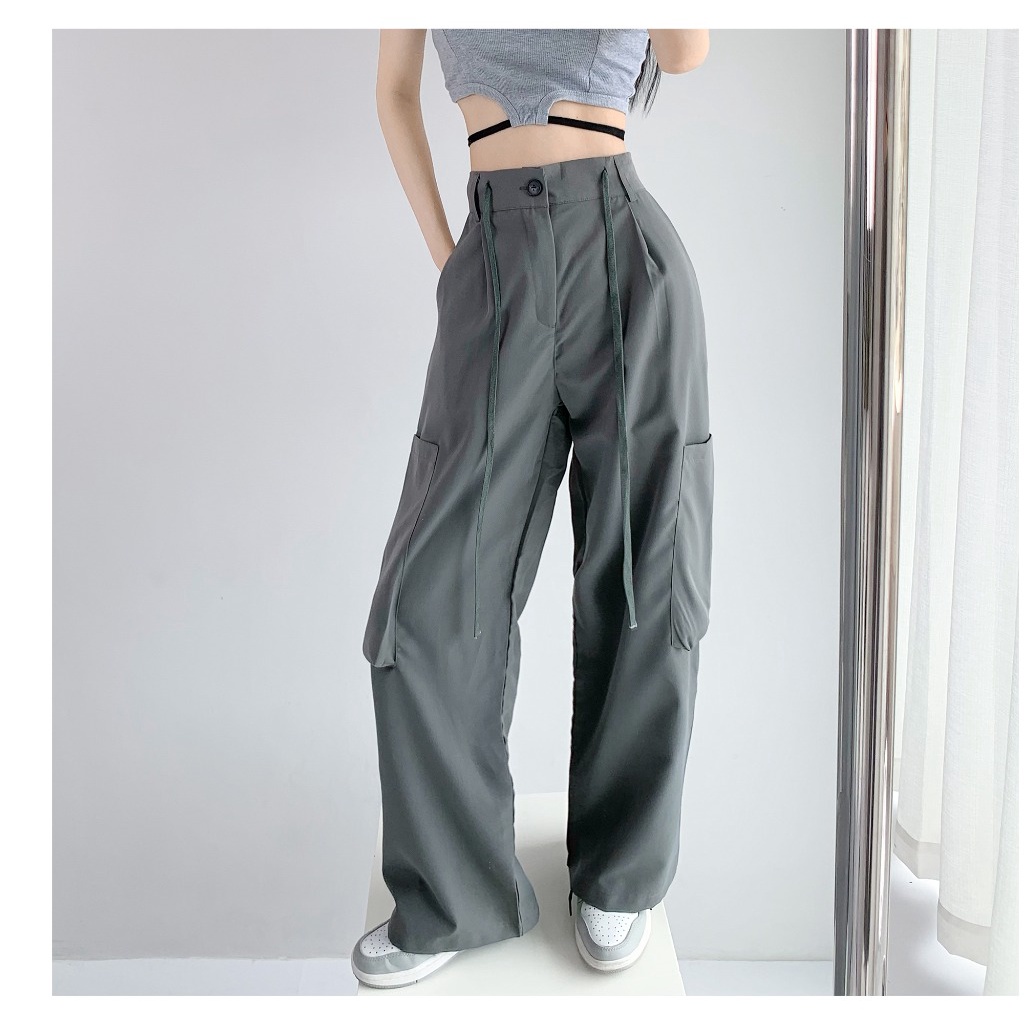 Pantalones cargo góticos para mujer, pantalones anchos y rectos, pantalones  holgados, pantalones de estética vintage con bolsillos