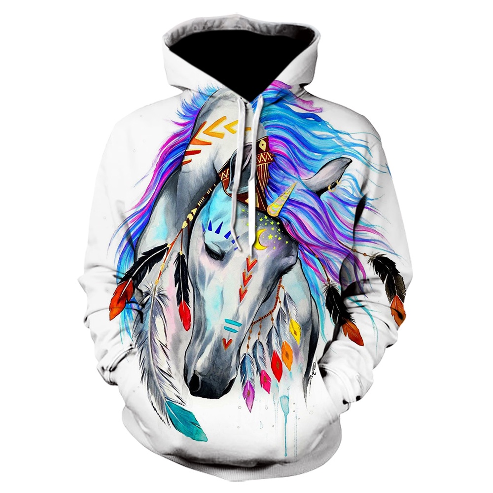Sudadera Con Capucha Estampado Caballos Para Niños/Adolescentes - Manga Larga, Tejido Suave, Ideal Para Diario