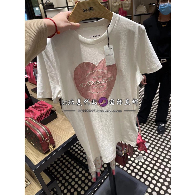 Camiseta Coach Outlet Amor Blanco Para Mujer Nueva Manga Corta