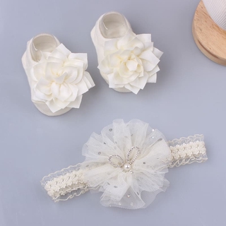 2 piezas de encaje bebé niña diadema conjunto de calcetines de flor arcos  corona recién nacido diademas bebé accesorios para el cabello