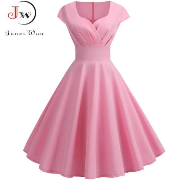 Vestido De Verano De Las Mujeres Hepburn Vintage Rockabilly Pin Up Dress Robe Femme Casual Retro Elegante Fiesta Midi Sol Jur