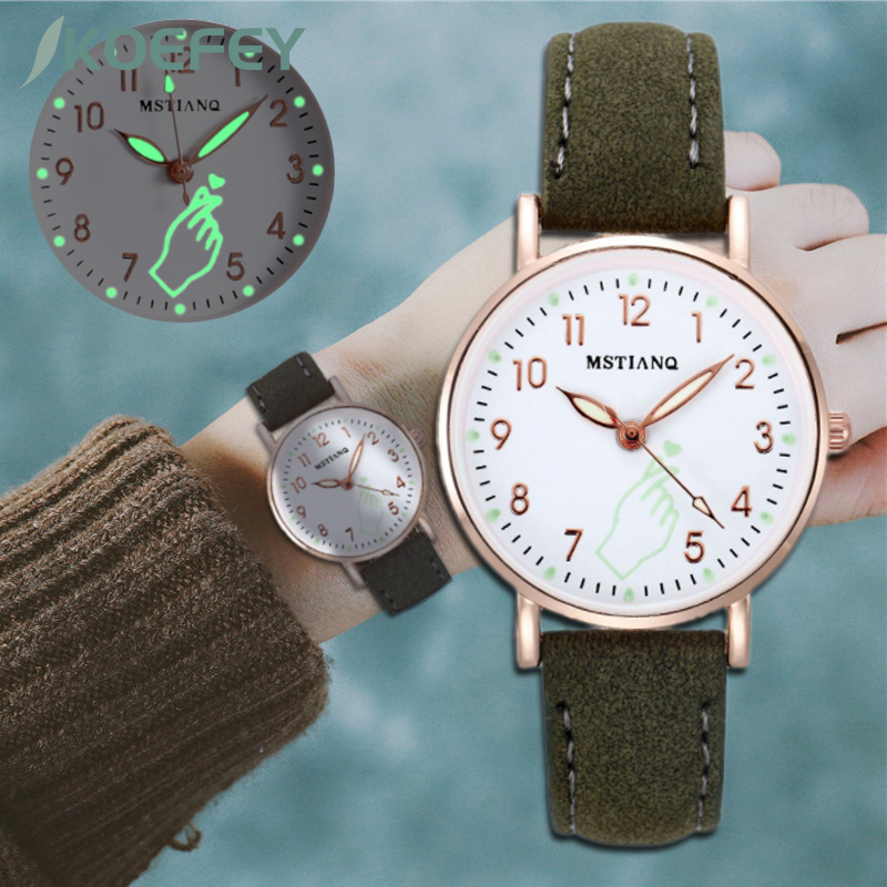 MSTIANQ 2020 Nuevo Reloj Luminoso De Lujo De Las Mujeres De La Moda Casual Esmerilado Cinturon De Cuero Relojes Simples Senoras Pequeno Dial De Cuarzo