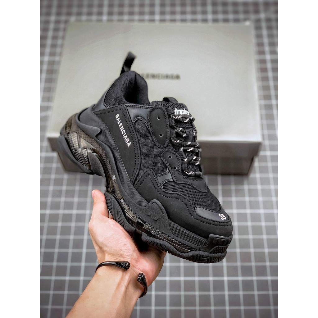 Original Balenciaga Triple S Pure Negro Zapatos Para Hombre Mujeres Deportes Tenis 089