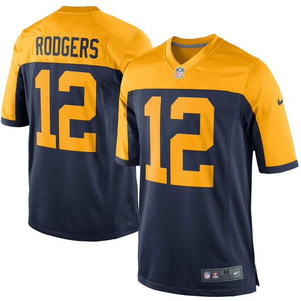 Camiseta De Futbol Para Hombre Green Bay Packers 12 Aaron Rodgers NFL Verde Azul Marino Blanco