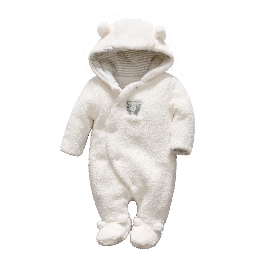 invierno bebé mameluco de larga con capucha suave oso de peluche polar recién bebé algodón monos | Shopee