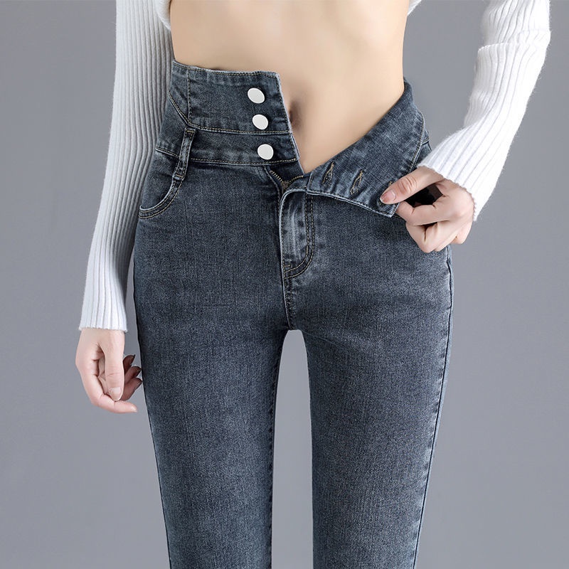 Marrón Jeans Moda Mujeres Cintura Alta Estiramiento Ancho Pierna