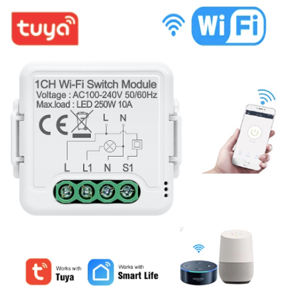 Tuya-interruptor inteligente Wifi de 220V, sin cable neutro, 1/2/3  entradas, botón de luz de pared, compatible con Smart Lfie, Alexa y Google  Home