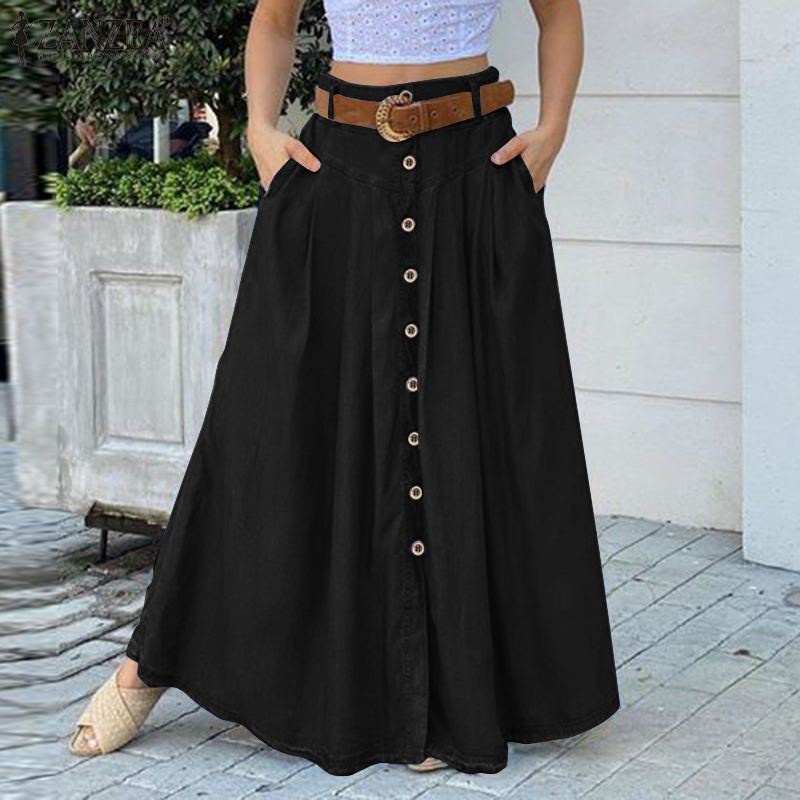 Faldas Elegante Negro Alto Bajo Maxi Falda Para Mujer Cintura A