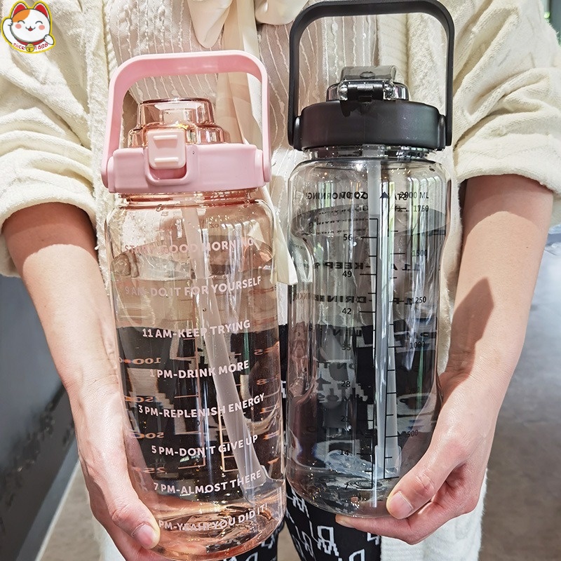 Botella de agua con pajita, linda botella de agua Kawaii cuadrada Botella  de agua deportiva portátil Botella de agua deportiva Vasos de agua de