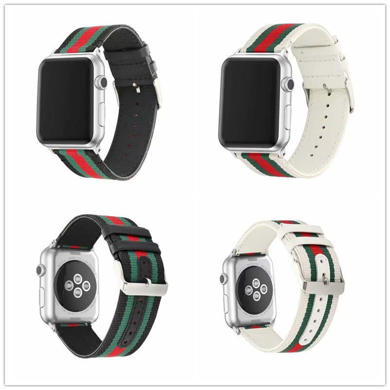 Listo Stock Correa Para Apple watch Gucci Trenzada De Nylon Adecuada Para iwatch 1 2 3 4 5 6a Generaci n SE Pegatina De Cuero