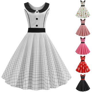 Vestidos vintage de los años 50 Rockabilly para mujer, vestido de cuadros  rosa pinup, vestido de los años 50 y 60, trajes florales halter Hepburn  para